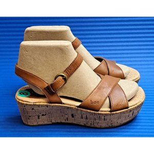Born Concept BOC Size 8 Cork Wedge Brown Strappy Sandal Heels